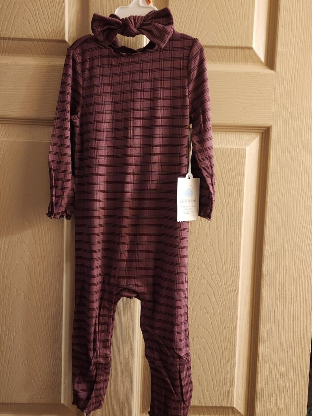 Cloud Island 18mo Burgandy Striped Romper & Headband, new with tags